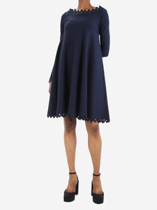 Alaia Blue wool-blend cutout trim midi dress - size UK 8