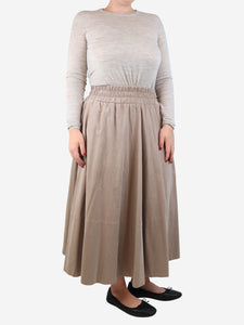 Suzie Kondi Taupe corduroy elasticated midi skirt - size M