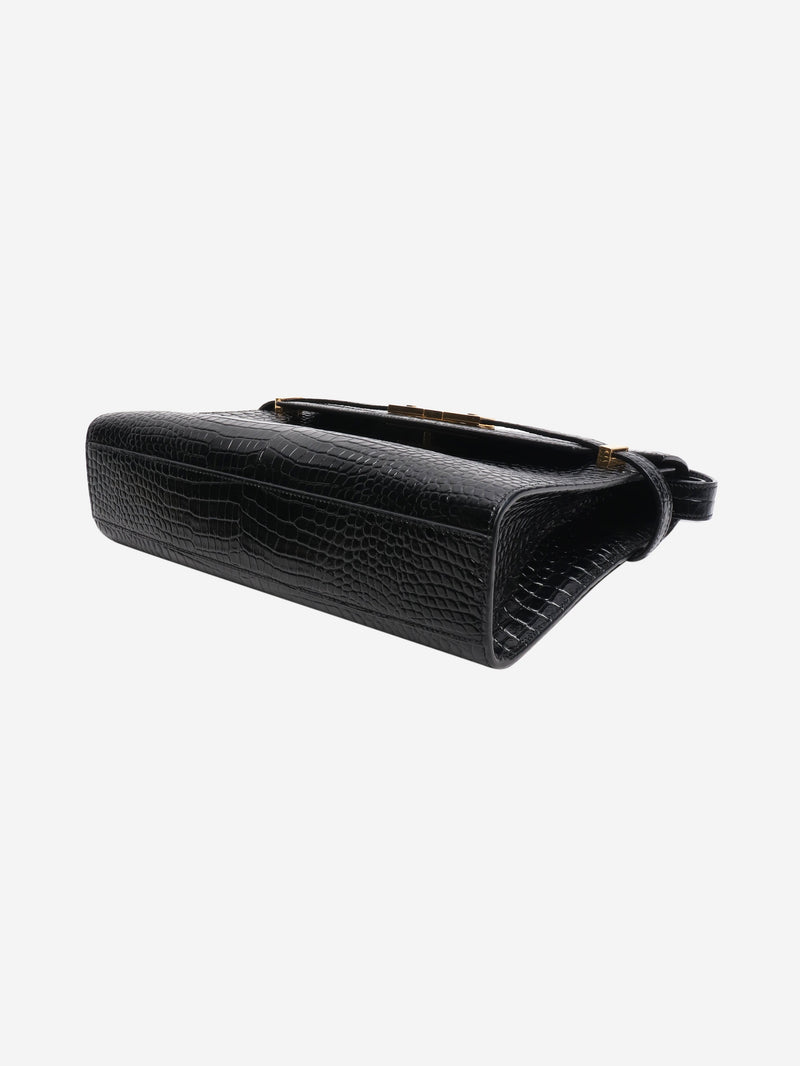 Black medium croc-embossed Manhattan shoulder bag Shoulder bags Saint Laurent 