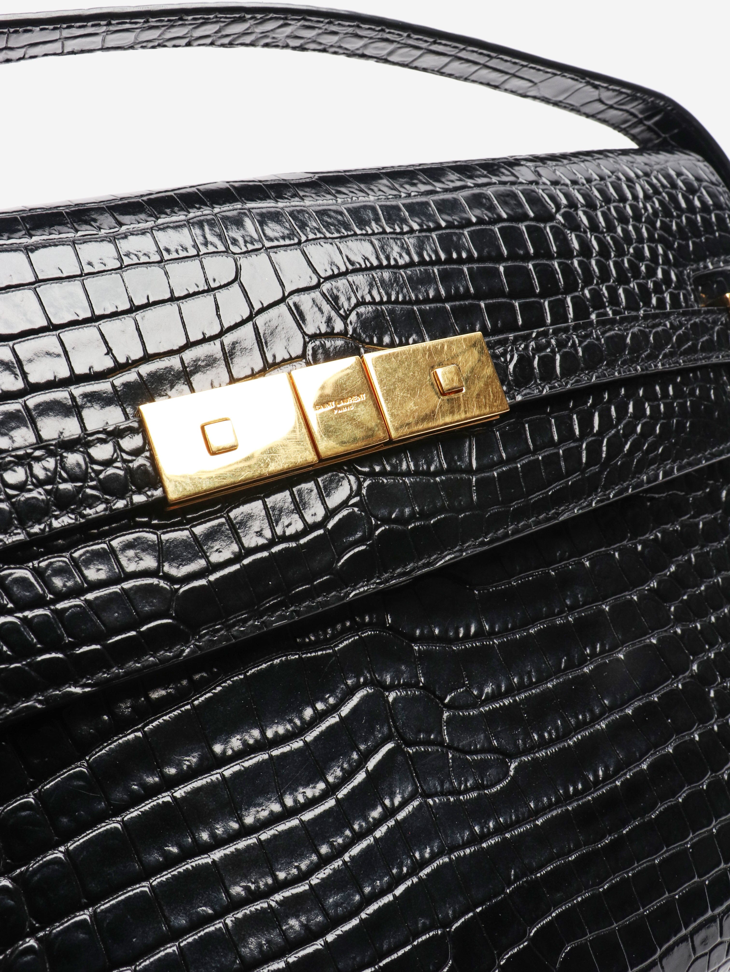 Black medium croc-embossed Manhattan shoulder bag Shoulder bags Saint Laurent 