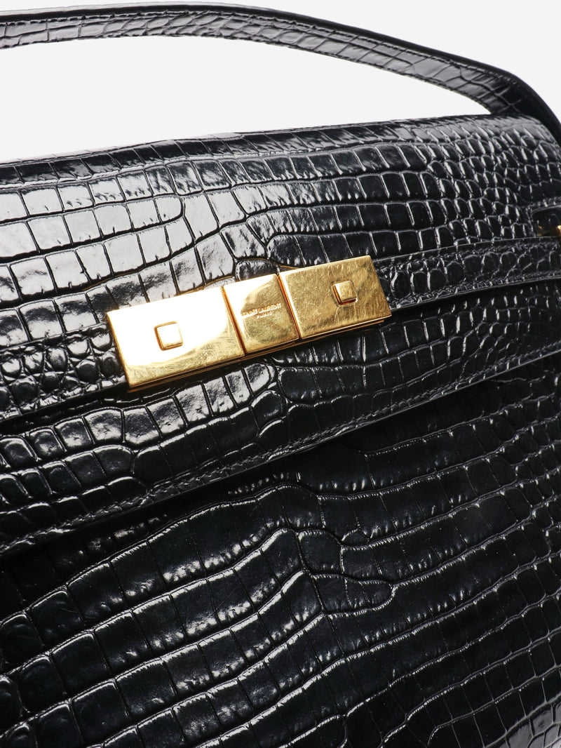 Black medium croc-embossed Manhattan shoulder bag Shoulder bags Saint Laurent 