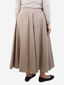 Suzie Kondi Taupe corduroy elasticated midi skirt - size M