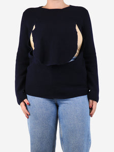 Comme Des Garçons Navy blue ribbed flap jumper - size M