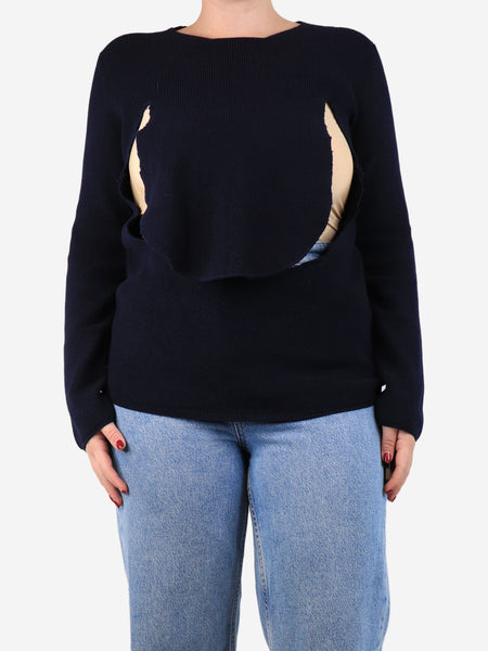 Navy blue ribbed flap jumper - size M product image