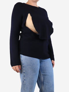 Navy blue ribbed flap jumper - size M Knitwear Comme Des Garçons 