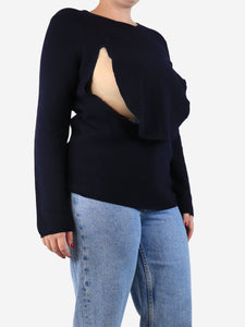 Comme Des Garçons Navy blue ribbed flap jumper - size M
