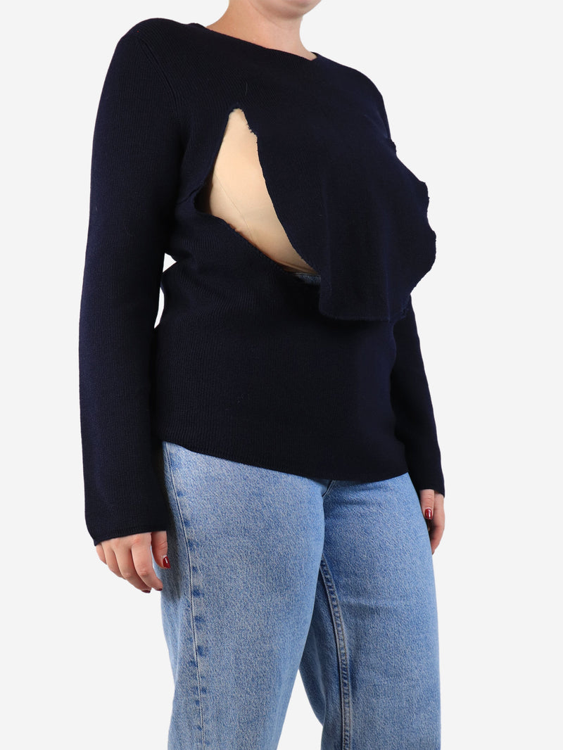 Navy blue ribbed flap jumper - size M Knitwear Comme Des Garçons 