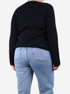 Comme Des Garçons Navy blue ribbed flap jumper - size M