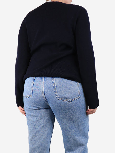 Navy blue ribbed flap jumper - size M alternate image