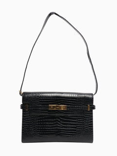 Black medium croc-embossed Manhattan shoulder bag Shoulder bags Saint Laurent 