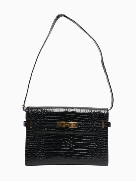 Black medium croc-embossed Manhattan shoulder bag alternate image