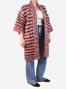 Chanel Pink wool-blend longline cardigan - size UK 12