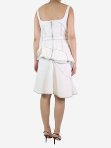 Alexander McQueen Cream contrast-stitched ruffled dress - size UK 12