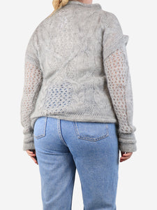 Ermanno Scervino Grey bejewelled cable-knit jumper - size UK 12