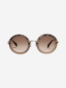 Miu Miu Gold crystal and suede round sunglasses