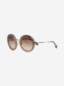 Miu Miu Gold crystal and suede round sunglasses