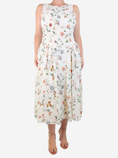 Cream sleeveless floral crepe midi dress - size UK 12 Dresses Reformation 