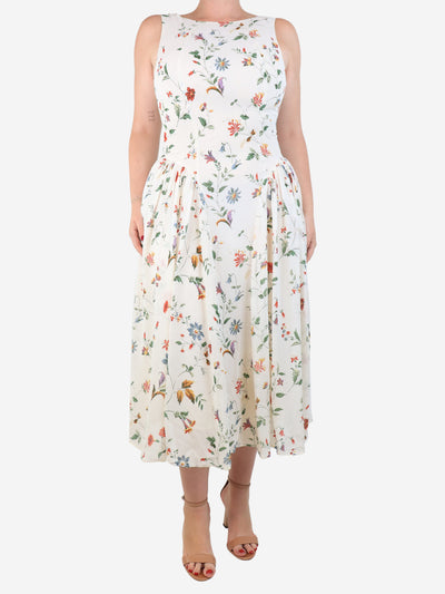 Cream sleeveless floral crepe midi dress - size UK 12 Dresses Reformation 