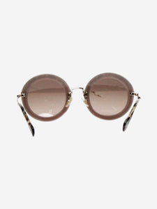 Miu Miu Gold crystal and suede round sunglasses