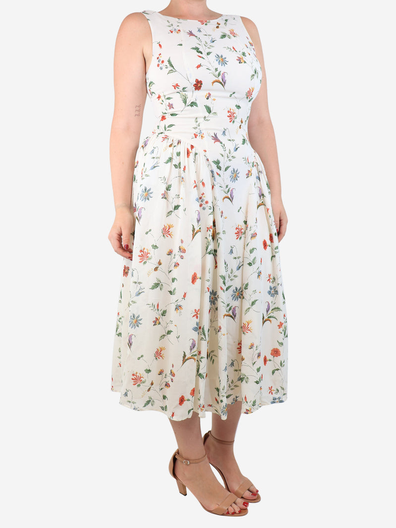 Cream sleeveless floral crepe midi dress - size UK 12 Dresses Reformation 