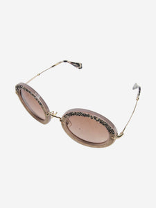 Miu Miu Gold crystal and suede round sunglasses