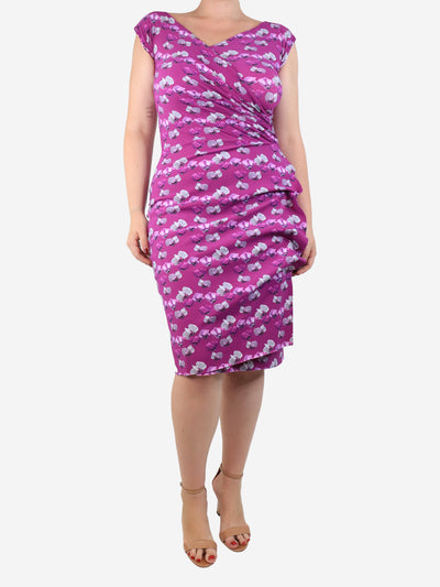Purple floral asymmetric midi dress - size UK 14 Dresses Chiara Boni 
