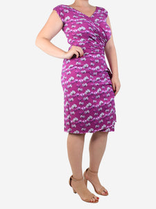 Chiara Boni Purple floral asymmetric midi dress - size UK 14