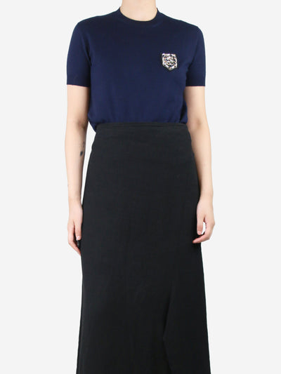 Blue short-sleeved cashmere-blend bejewelled top - size UK 10 Tops Christian Dior 
