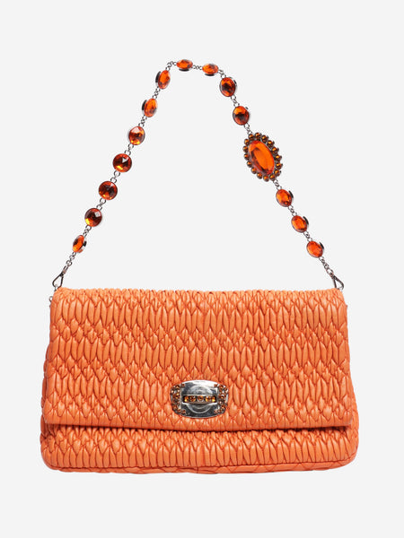 Orange leather crystal flap shoulder bag product image