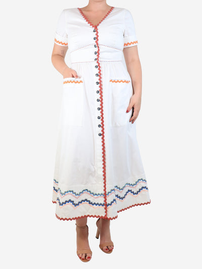 White embroidered pocket dress - size UK 12 Dresses Saloni 