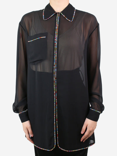 Black crystal embellished sheer shirt - size UK 8 Tops Marco de Vincenzo 
