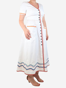 Saloni White embroidered pocket dress - size UK 12