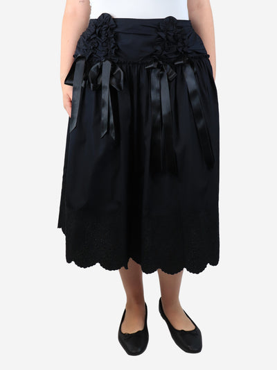 Simone Rocha Black pleated ribbon-front midi skirt - size UK 12 Skirts Simone Rocha 
