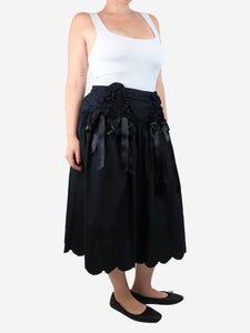 Simone Rocha Simone Rocha Black pleated ribbon-front midi skirt - size UK 12