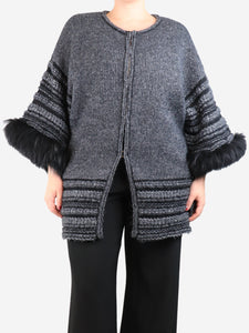 Roberto Cavalli Grey faux-fur trimmed cardigan - size UK 10
