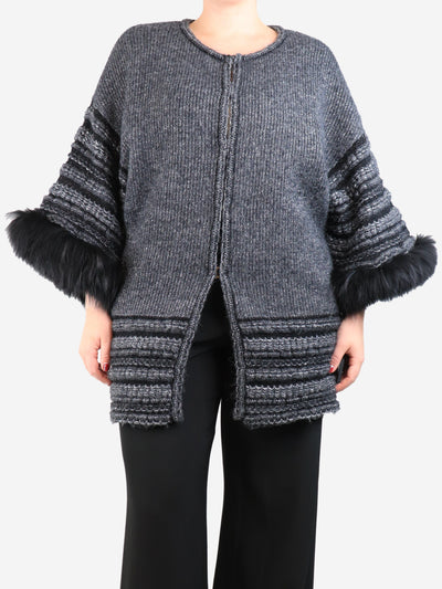 Grey faux-fur trimmed cardigan - size UK 10 Knitwear Roberto Cavalli 