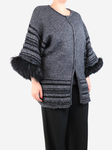 Roberto Cavalli Grey faux-fur trimmed cardigan - size UK 10