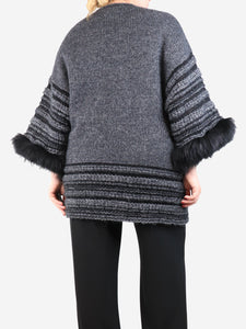 Roberto Cavalli Grey faux-fur trimmed cardigan - size UK 10