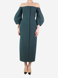 Gabriela Hearst Green off-shoulder puff sleeve midi dress - size