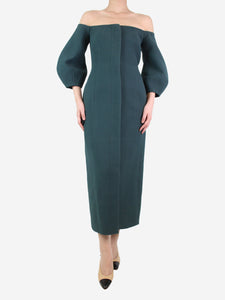 Gabriela Hearst Green off-shoulder puff sleeve midi dress - size