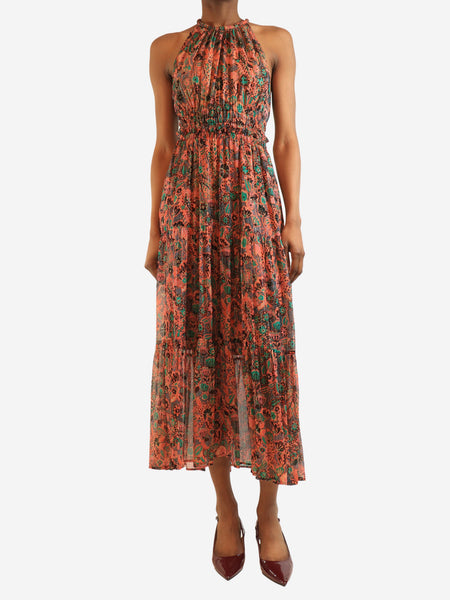 Pink floral lurex maxi dress - size UK 8 product image