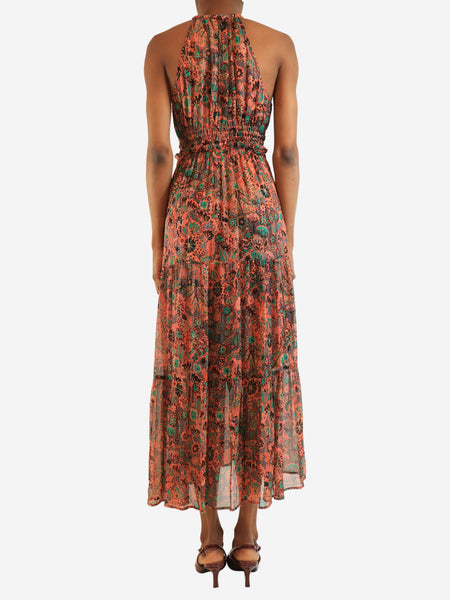 Pink floral lurex maxi dress - size UK 8 alternate image
