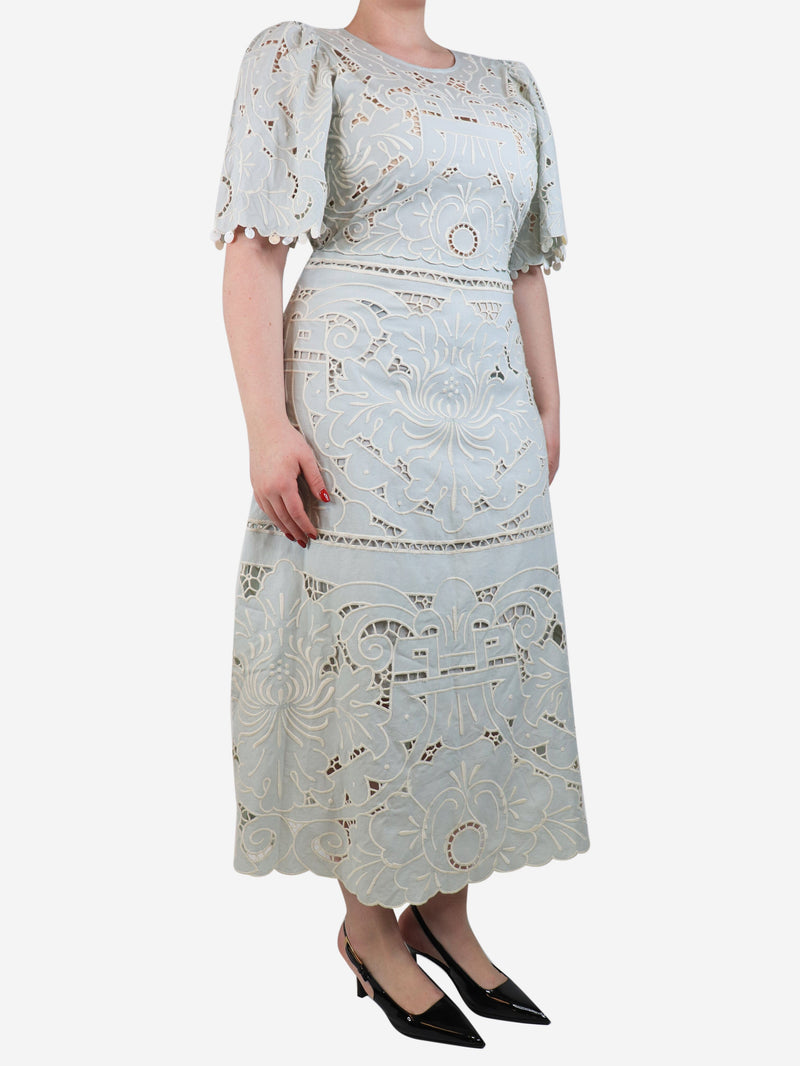 Blue and white embroidered maxi dress - size UK 14 Dresses Sea New York 