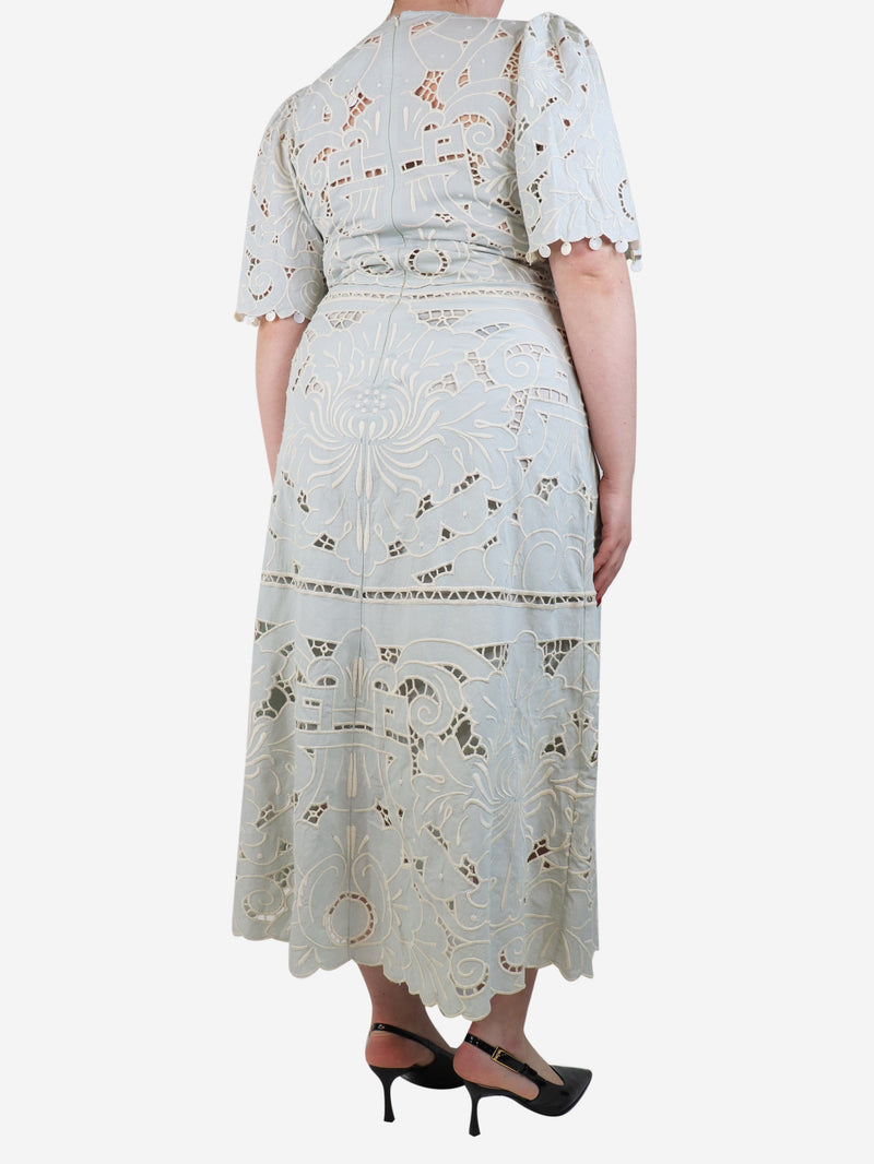 Blue and white embroidered maxi dress - size UK 14 Dresses Sea New York 