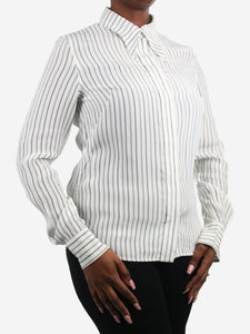 Victoria Beckham White and Green silk pinstripe shirt - size UK 12