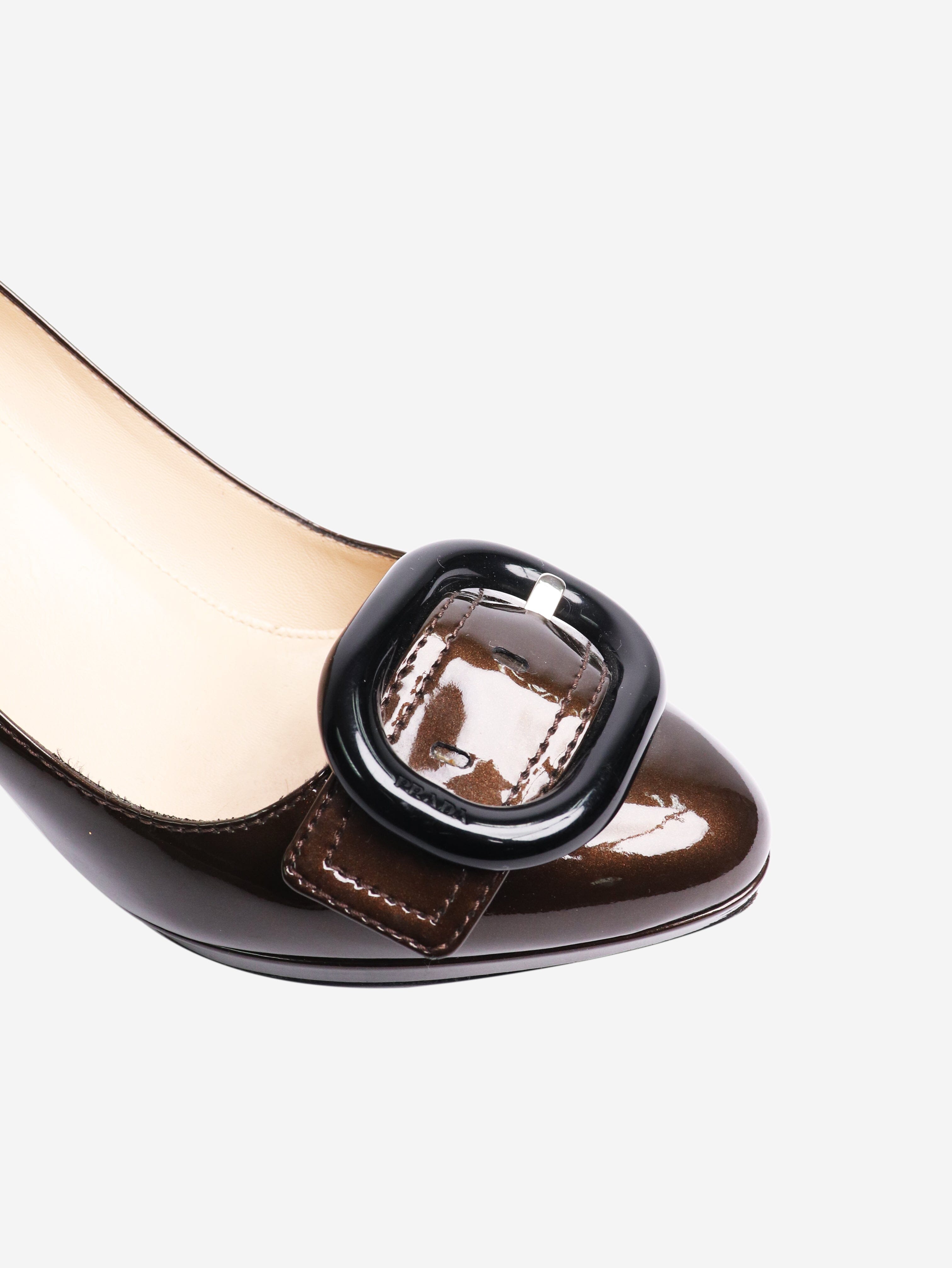 Brown patent buckle pumps - size EU 37.5 (UK 4.5) Heels Prada 