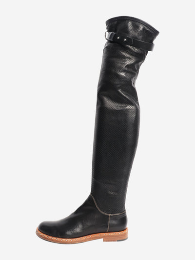 Black perforated knee high boots - size EU 39 Boots Ermanno Scervino 