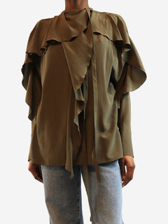 Green silk ruffle blouse - size UK 4 Tops Victoria Beckham 