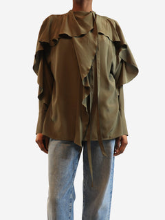 Green silk ruffle blouse - size UK 4 Tops Victoria Beckham 