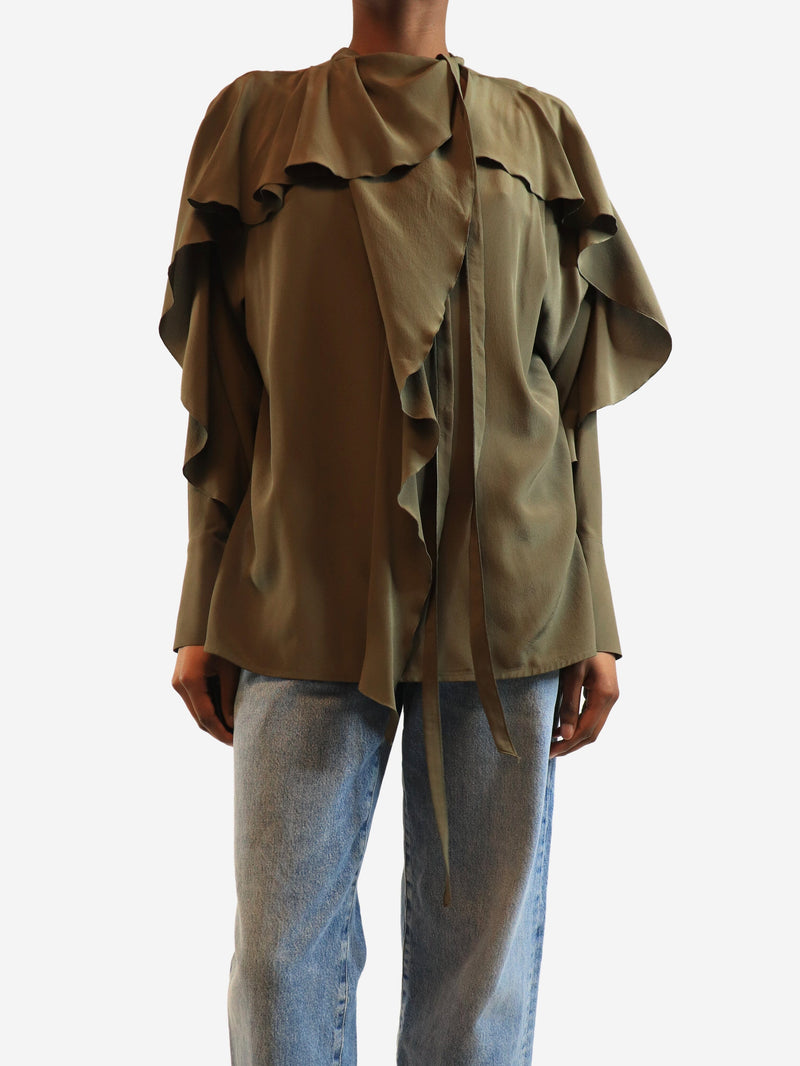Green silk ruffle blouse - size UK 4 Tops Victoria Beckham 
